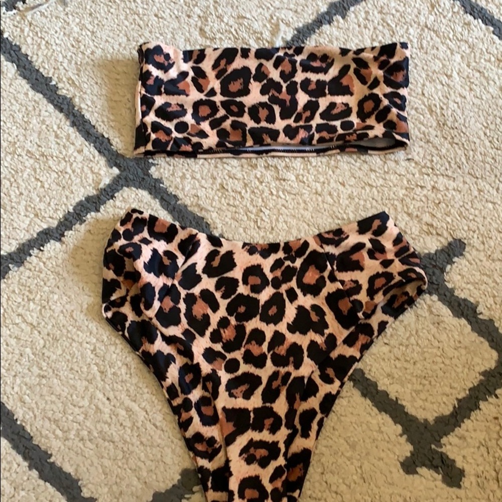 Two piece cheetah print swimsuit